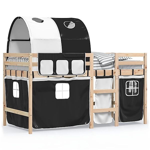 vidaXL Kinderhochbett mit Tunnel Weiß & Schwarz 90x200 cm Kiefernholz 32838 günstig online kaufen