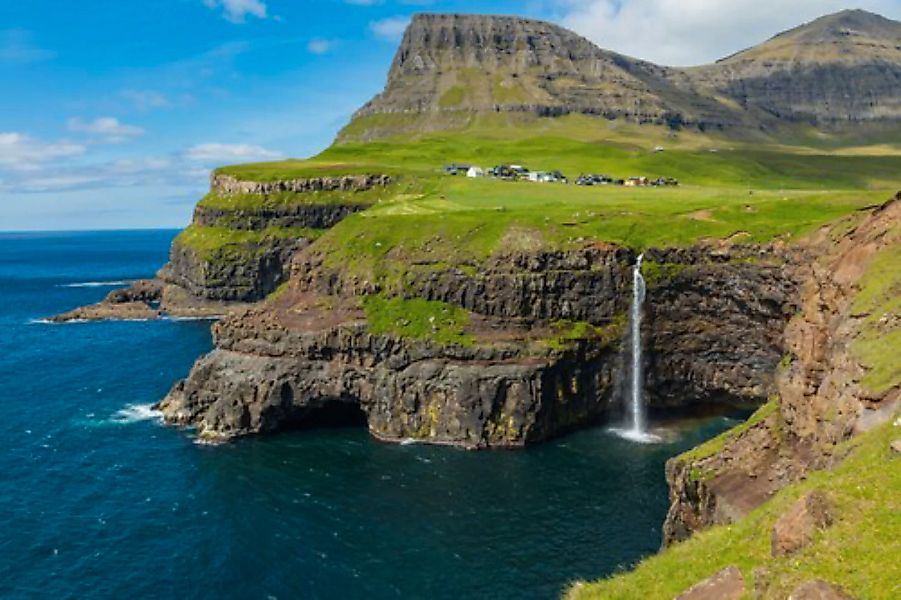 Papermoon Fototapete »WASSERFALL-MULAFOSSUR FÄRÖERN MEER FLUSS INSEL STEINE günstig online kaufen