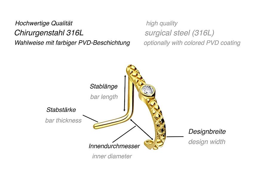 PIERCINGLINE Nasenpiercing Chirurgenstahl Nasenstecker KRISTALL (Nasensteck günstig online kaufen