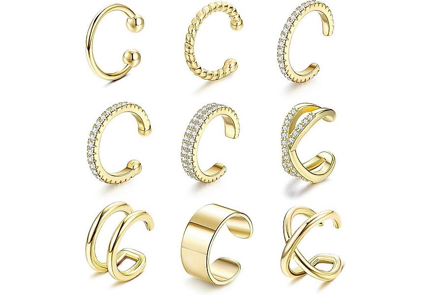 LuxusKollektion Schmuckset 9er Set vergoldete Ear Cuffs für Damen - Knorpel günstig online kaufen
