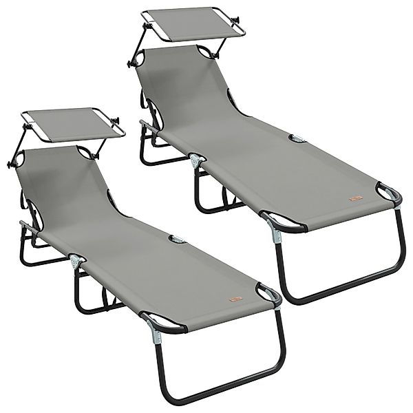 vidaXL Klapp-Sonnenliegen 2 Stk mit Sonnendach Grau 600D Oxford-Stoff 42003 günstig online kaufen