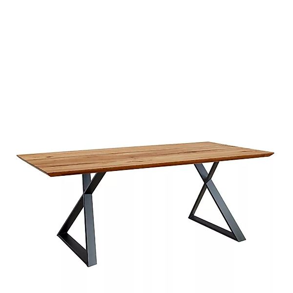 Bügelgestell Tisch mit Massivholzplatte Zerreiche günstig online kaufen