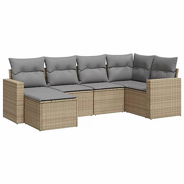 vidaXL 6-tlg Garten-Sofagarnitur mit Kissen Beige Poly Rattan Modell 36 günstig online kaufen