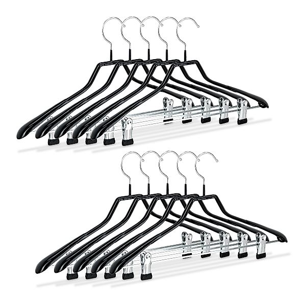 relaxdays Kleiderbügel 10er Set Klammerbügel schwarz günstig online kaufen