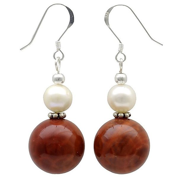 Schmuck Krone Paar Ohrhänger Ohrringe aus Feuer-Achat & Perlen, Silber 925 günstig online kaufen