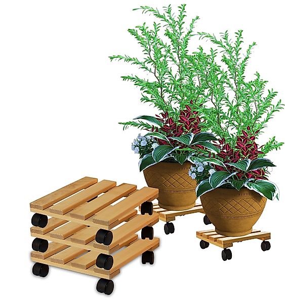 BigDean Blumentopfuntersetzer Pflanzenroller eckig Buchenholz Holz günstig online kaufen