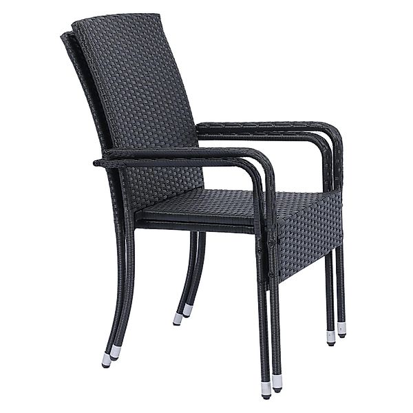 Juskys Polyrattan Gartenstühle Yoro 2er Set Stapelbar mit Armlehnen Schwarz günstig online kaufen