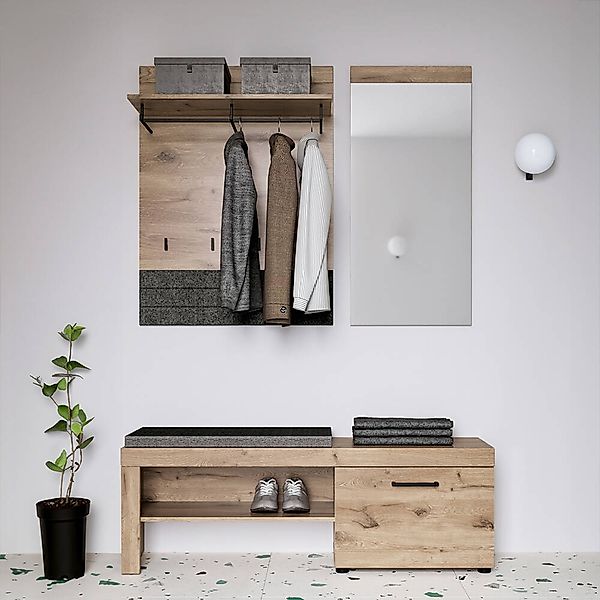 Garderoben Set 3 teilig modern in Eiche Viking RIBERA-129 günstig online kaufen