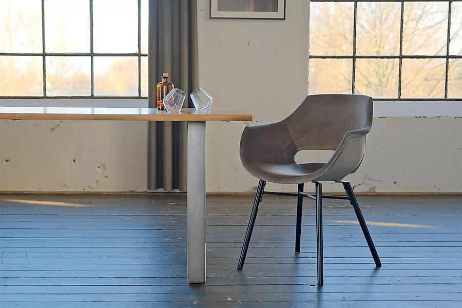 KAWOLA Essgruppe mit Esstisch Baumkante und Stühle ZAJA Velvet grau günstig online kaufen
