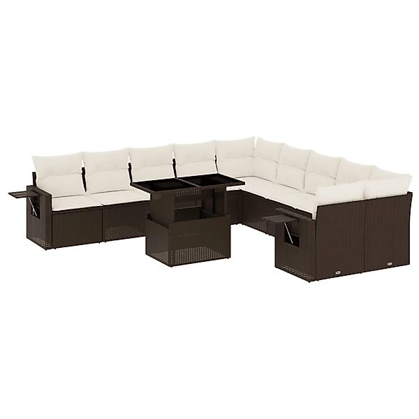 vidaXL 11-Tlg Garten-Sofagarnitur mit Kissen Braun Poly Rattan 3268173 günstig online kaufen