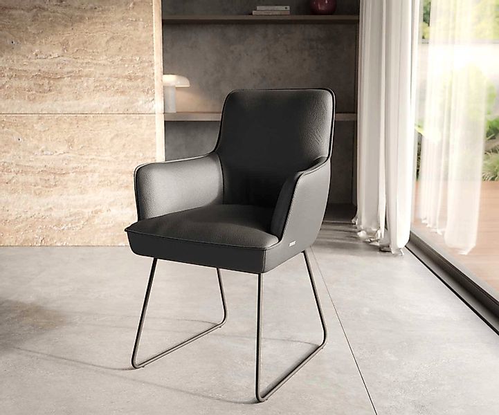 Esszimmerstuhl Heira-Flex mit Armlehnen Echt-Leder Schlamm Kufengestell Sch günstig online kaufen