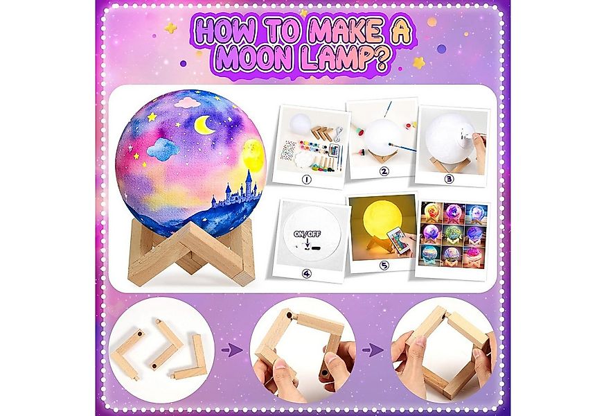 POPOLIC Kreativset Bastelsets für Kinder, DIY 3D-Weltraum-Mondlampe, Kunst günstig online kaufen