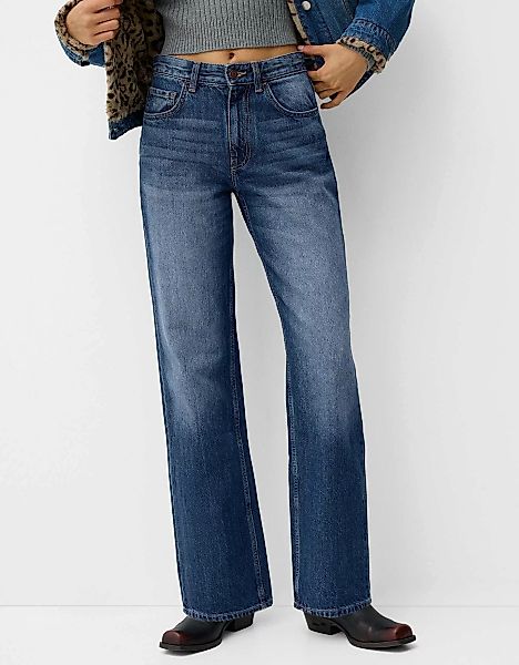 Bershka Wide Leg 90'S Jeans Damen 40 Blau günstig online kaufen