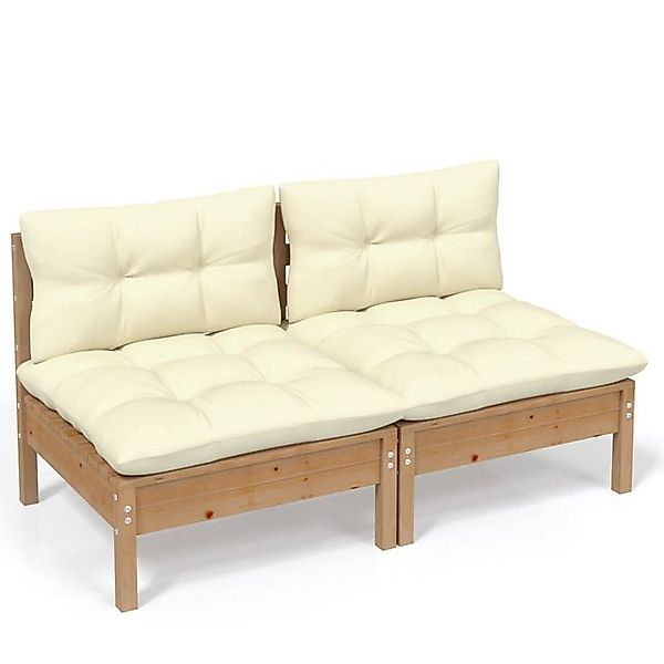 vidaXL Sofa, 2-Sitzer-Gartensofa mit Creme Kissen Massivholz Kiefer günstig online kaufen