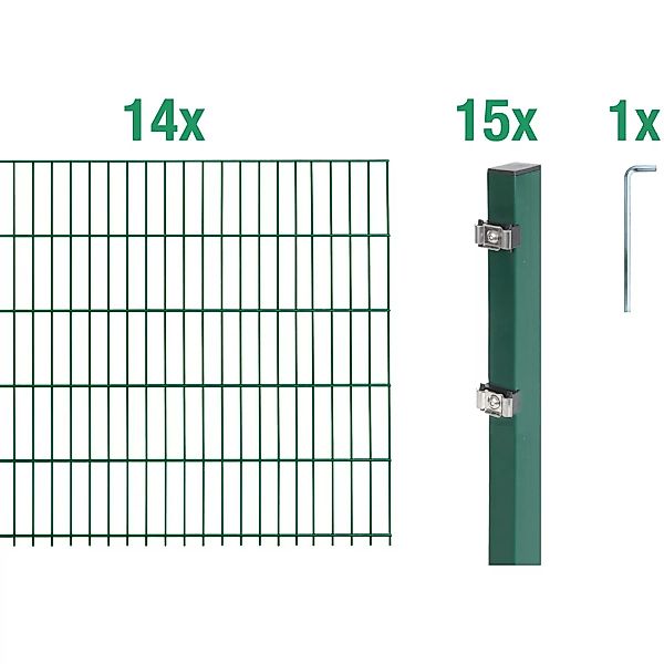 Metallzaun Grund-Set Doppelstabmatte verz. Grün beschichtet 14 x 2 m x 0,8 günstig online kaufen