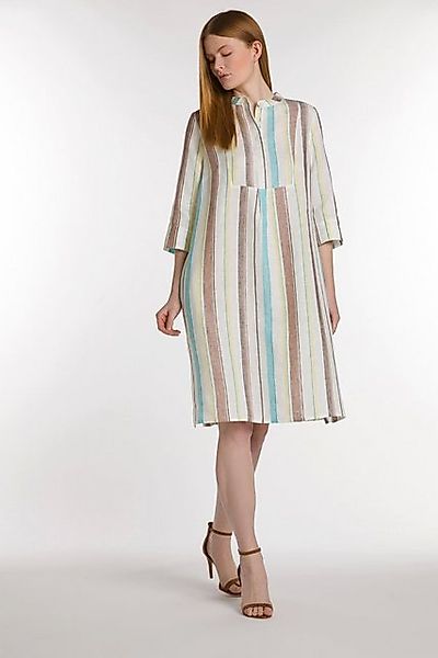 Ulla Popken Jerseykleid Leinenkleid Streifen A-Linie Stehkragen 3/4-Arm günstig online kaufen