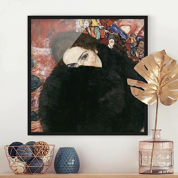 Bild mit Rahmen Kunstdruck - Quadrat Gustav Klimt - Dame mit Muff günstig online kaufen