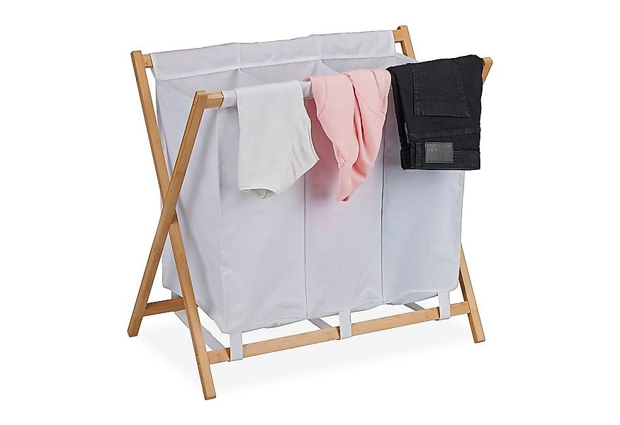 relaxdays Wäschekorb Klappbarer Wäschekorb mit 3 Fächern günstig online kaufen