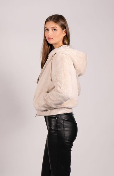 Passioni Fellimitatjacke Flauschige Bomberjacke mit Kapuze günstig online kaufen