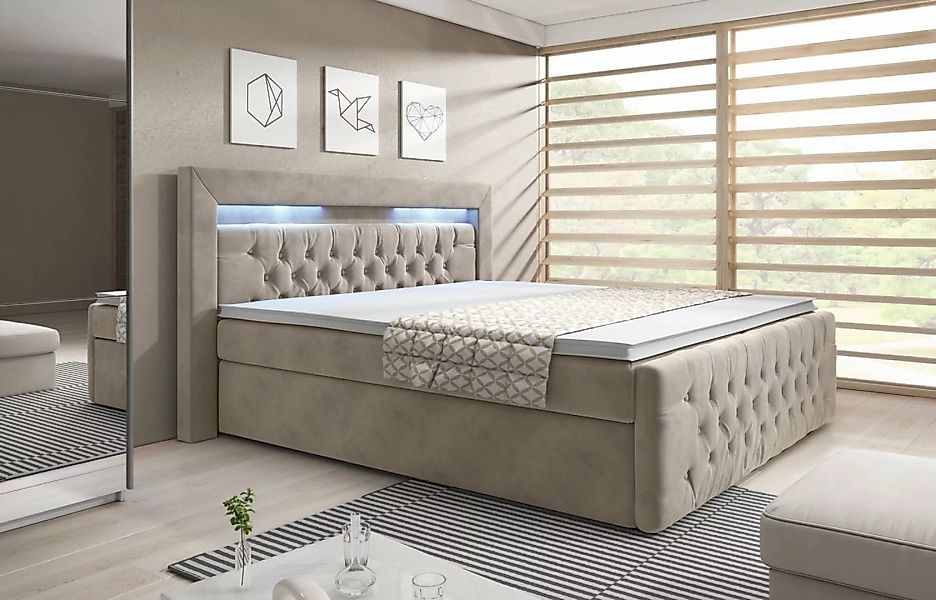 PROMETO Möbel Boxspringbett ASCONA Polsterbett mit LED-Beleuchtung, 2 Bettk günstig online kaufen