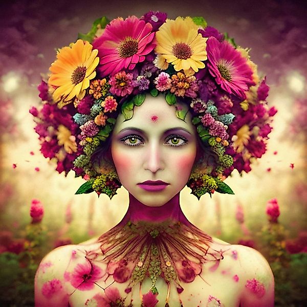 queence Acrylglasbild "Frau mit Blumenkranz - Katharina Kolenda", Fantasy-F günstig online kaufen