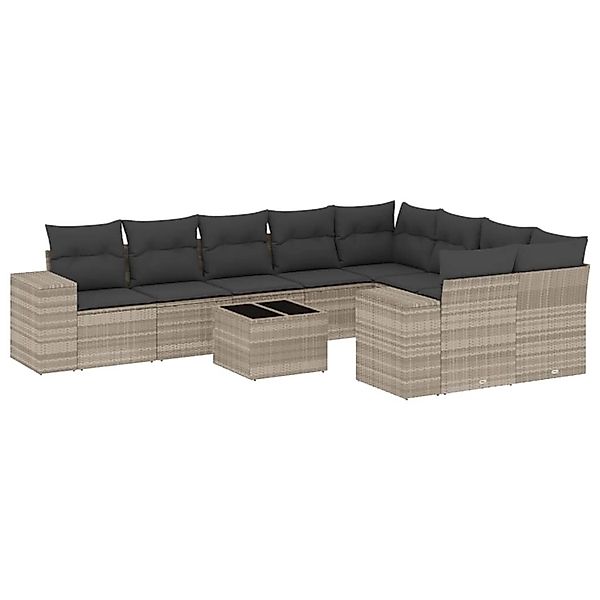 vidaXL 10-Tlg Garten-Sofagarnitur mit Kissen Hellgrau Poly Rattan 3255389 günstig online kaufen