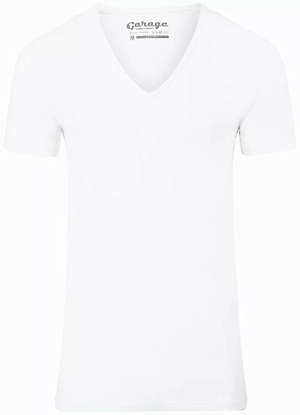 Garage Stretch Basic T-Shirt Weiss Tiefer V-Hals - Größe XL günstig online kaufen