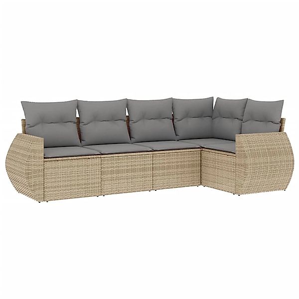 vidaXL 5-Tlg Garten-Sofagarnitur mit Kissen Beige Poly Rattan 3221328 günstig online kaufen