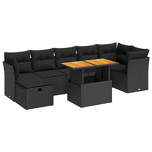vidaXL 8-Tlg Garten-Sofagarnitur mit Kissen Schwarz Poly Rattan 3327979 günstig online kaufen