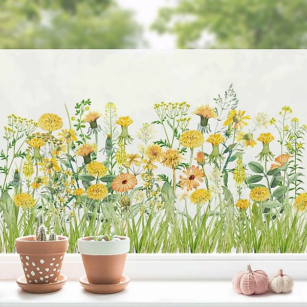 Fensterfolie Aquarellierte Blumenwiese in Gelb günstig online kaufen
