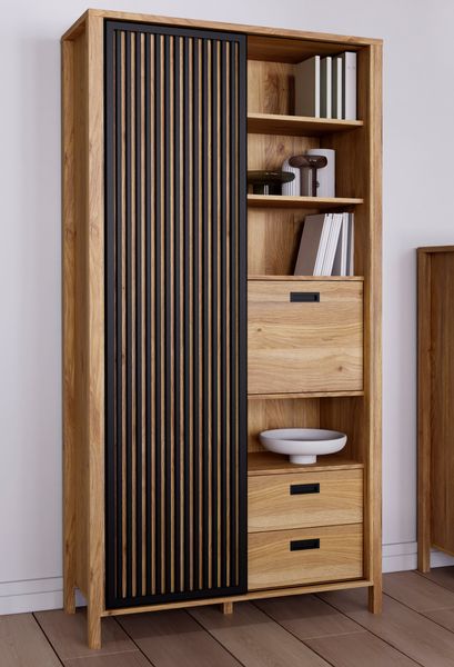 FORTE Highboard "Jytana" Höhe 200,3 cm, Schiebetüre mit Lamellenoptik, Mauv günstig online kaufen