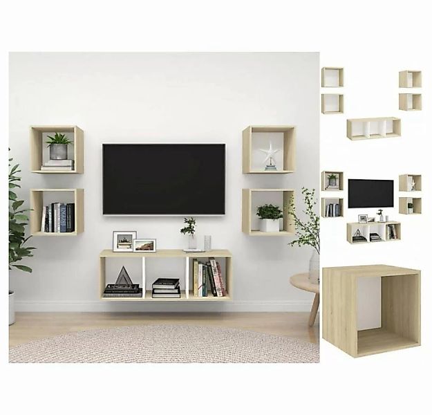 vidaXL TV-Schrank 5-tlg TV-Schrank-Set Weiß Sonoma-Eiche Spanplatte günstig online kaufen