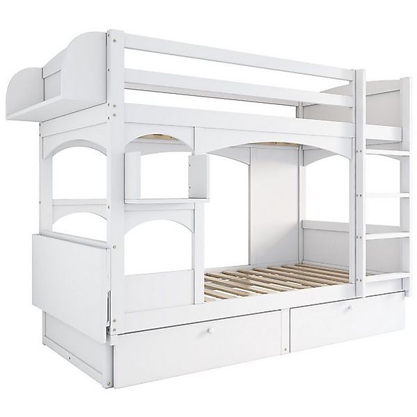 IDEASY Etagenbett 90x200 Hochbett mit Schreibtisch, Kinderbett mit Gehege, günstig online kaufen