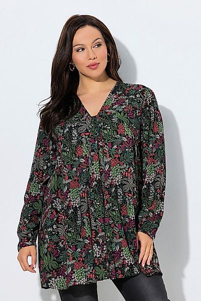 Ulla Popken Longbluse Bluse Blütenmuster Godetfalten A-Linie Langarm günstig online kaufen