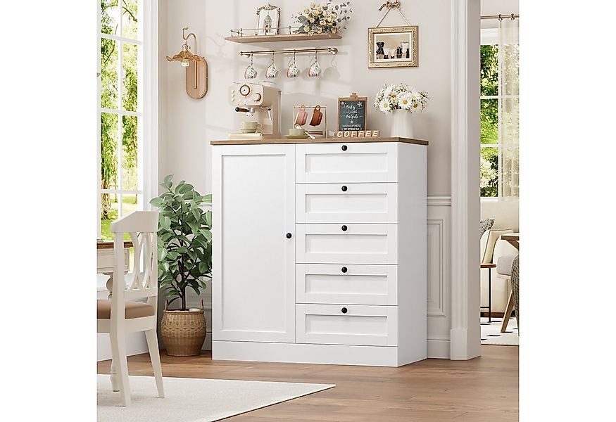HOMECHO Buffet Weiß Sideboard Küchenschrank mit 1 Türen und 5 Schubladen,85 günstig online kaufen