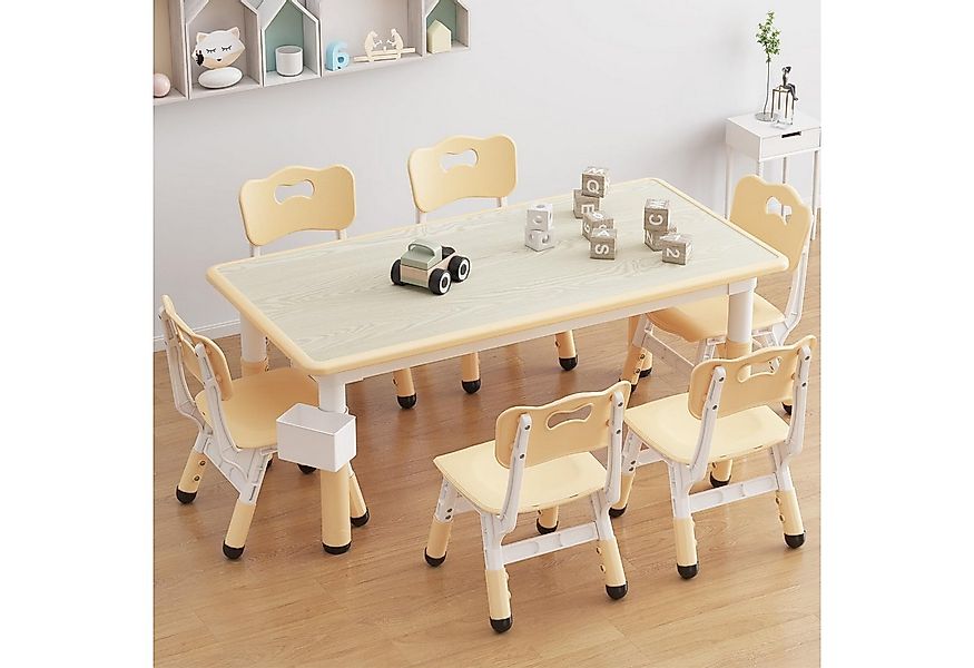 GarveeMore Kindersitzgruppe Kindertisch und 6 Stühle Set, Höhenverstellbar günstig online kaufen