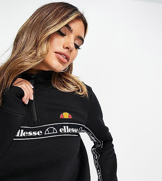 ellesse – Sweatshirt in Schwarz mit kurzem Reißverschluss und Zierband günstig online kaufen
