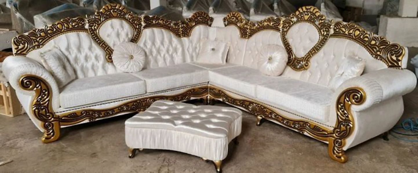 Casa Padrino Ecksofa Casa Padrino Luxus Barock Ecksofa Creme / Gold günstig online kaufen