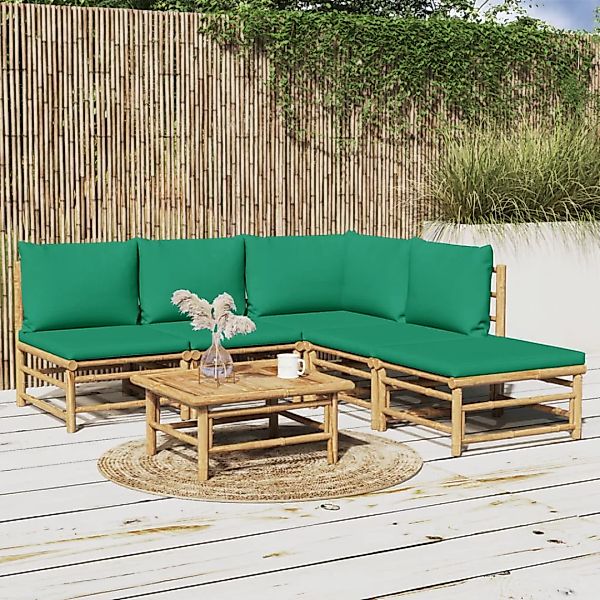 Vidaxl 6-tlg. Garten-lounge-set Mit Grünen Kissen Bambus günstig online kaufen