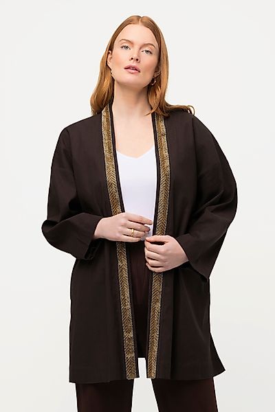 Ulla Popken Kimono Kimono-Jacke Schalkragen Leinenmix günstig online kaufen