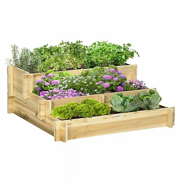 Outsunny Hochbeet aus Holz 93x93x35cm wetterfest 3-stufige Blumenkasten mit günstig online kaufen