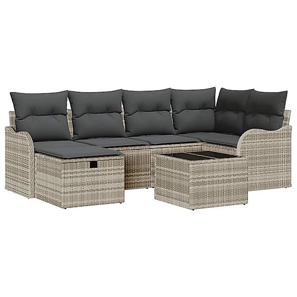 vidaXL Garten-Sofa-Set mit Kissen 7-Tlg Hellgrau Poly Rattan 3360323 günstig online kaufen