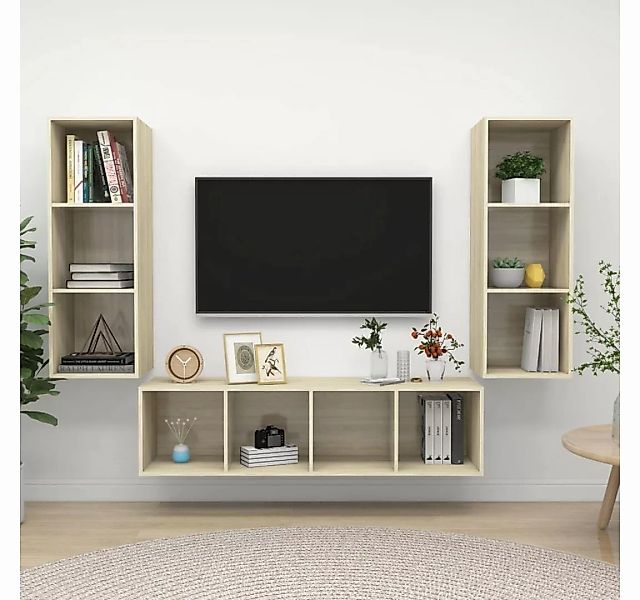 furnicato TV-Schrank 3-tlg. TV-Schrank-Set Sonoma-Eiche Holzwerkstoff günstig online kaufen