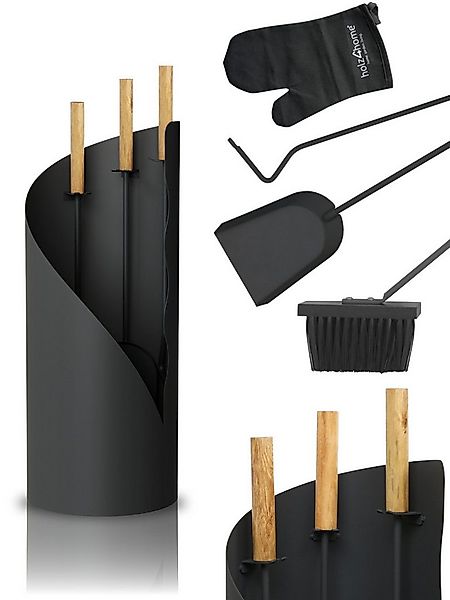 holz4home® Kamingarnitur Kaminbesteck 5-tlg. Grauschwarz mit Holzgriff inkl günstig online kaufen