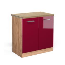Vicco Spülenunterschrank R-Line, Rot Hochglanz/Goldkraft Eiche, günstig online kaufen