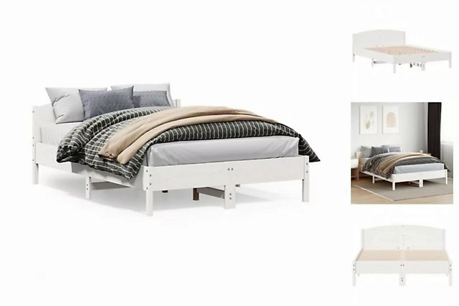 vidaXL Bettgestell Massivholzbett mit Kopfteil Weiß 140x200 cm Kiefer Bett günstig online kaufen