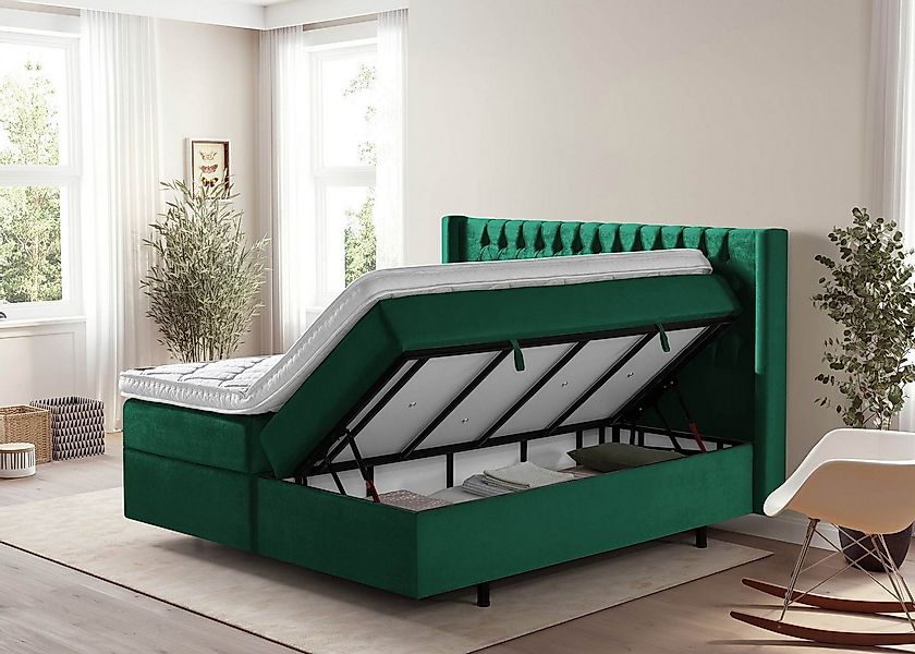 BettCo Stauraumbett Boxspringbett mit Bettkasten Florida (in Smaragd Samt, günstig online kaufen