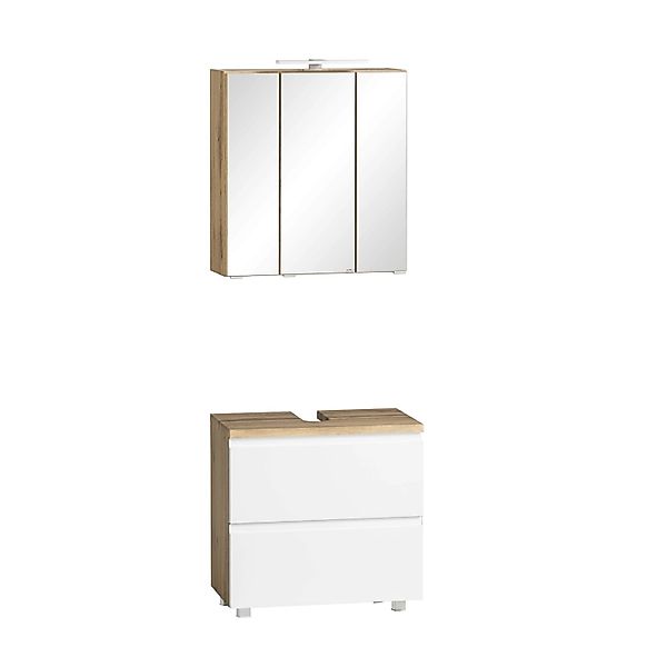 Held Möbel 2-tlg. Unterbecken-Set Ancona 60 cm matt Weiß-Wotaneiche günstig online kaufen