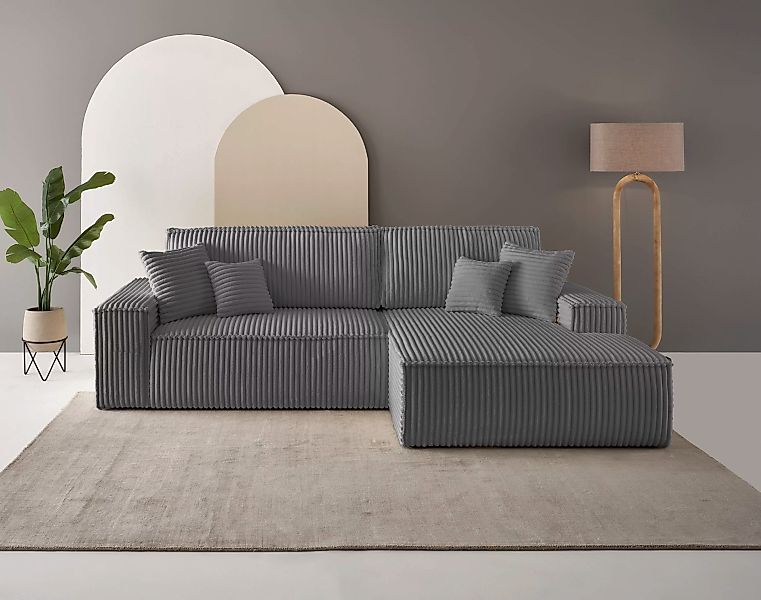 andas Ecksofa "Finnley Schlafsofa 267 cm in Bouclé, Struktur fein u. Cord, günstig online kaufen
