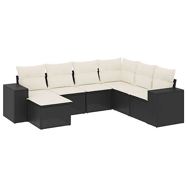 vidaXL 7-Tlg Garten-Sofagarnitur mit Kissen Schwarz Poly Rattan 3222895 günstig online kaufen